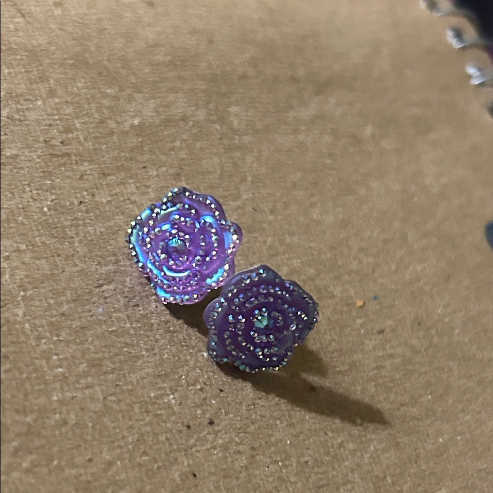 Purple Rose Stud Earrings
